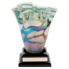 Multi-colored vase on a base.