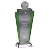 Engraved Meridian crystal award with a crystal golf ball on the top.