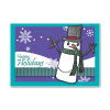 A single snowman on a holiday card. "Happy Holidays."
