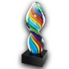 Rainbow Twist art glass award featuring multiple colors in twisted form. Black base.